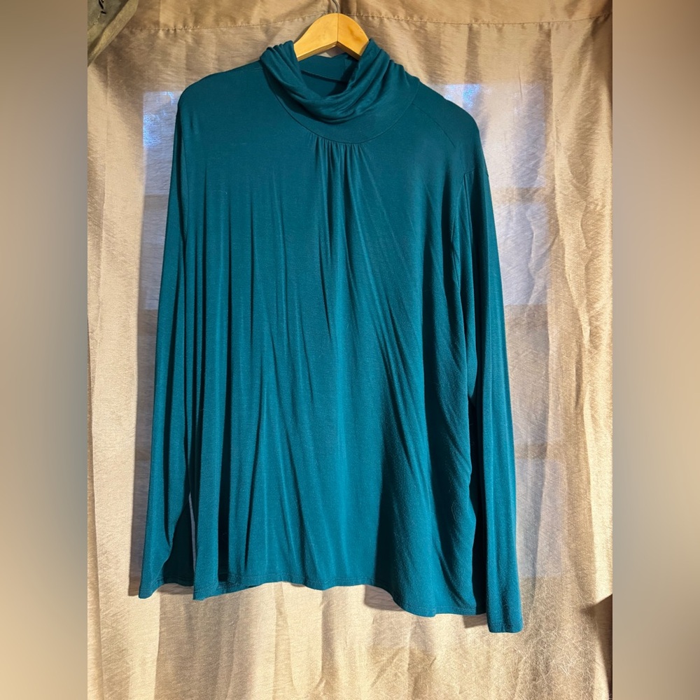 Coldwater Creek Teal Cowl Neck Top | 3X Plus Size | Long Sleeve Draped Knit
